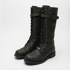 Harley-Davidson Savannah Tall Black Leather Lace Up Moto Boots Women's 10 D81489